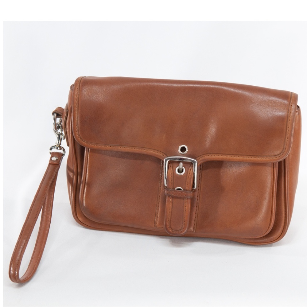 Coach British tan unisex wrist strap organizer bag